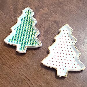 tag Christmas Tree Shape plates set of 2  Ceramic 6×4in Holiday